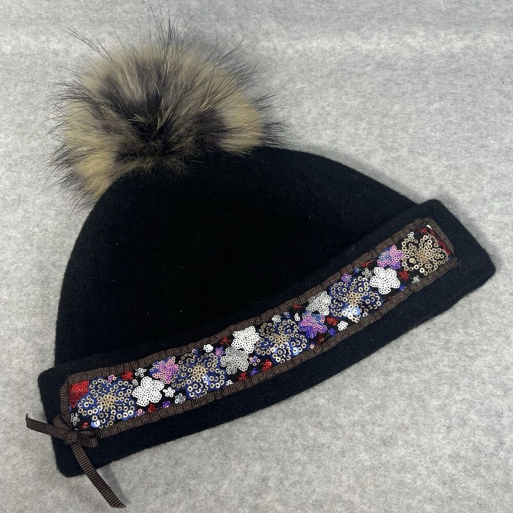 Uno Alla Volta Mia Black Italian‎ Wool Cap Womens Embellished Handmade Artisan